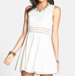 Free People Womens 4 Cream Eyelet Daisy Floral Sheer Waist Sleeveless Mini Dress